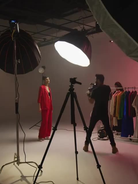 Model posing during a fashion shoot